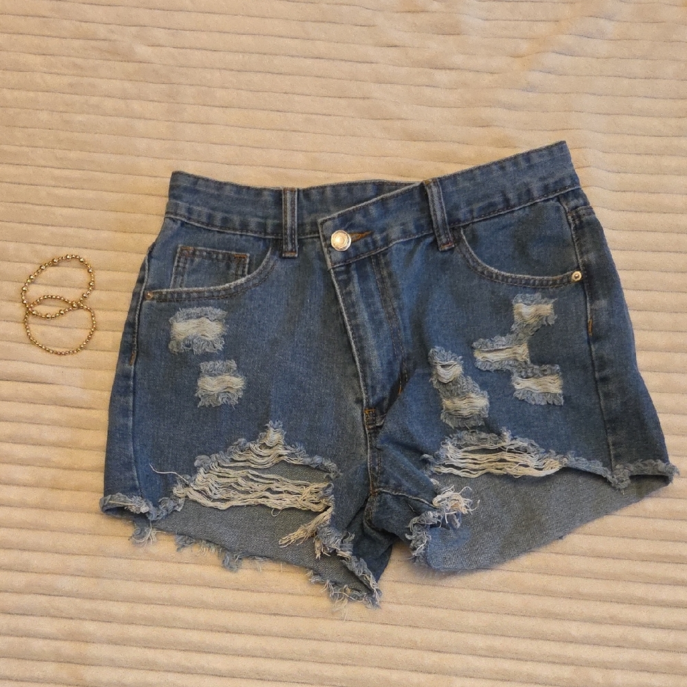 SHEIN Blue Distressed Jean Shorts